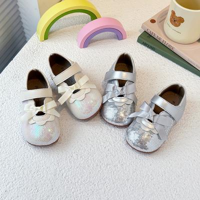 Mädchen Prinzessin Schuhe Glänzende Pailletten Schleifen Kinder Ballerinas Rutschfeste Weiche Sohle 2025 Neu Kinder Tanzschuhe Runde Zehen Ins