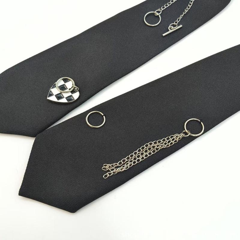 Jk Uniform Schwarze Krawatten Metallkette Herz Kragen Japan Jk seifuku Cosplay Vorgebundene Krawatte Schulmädchen JK Anzug Halsbekleidung