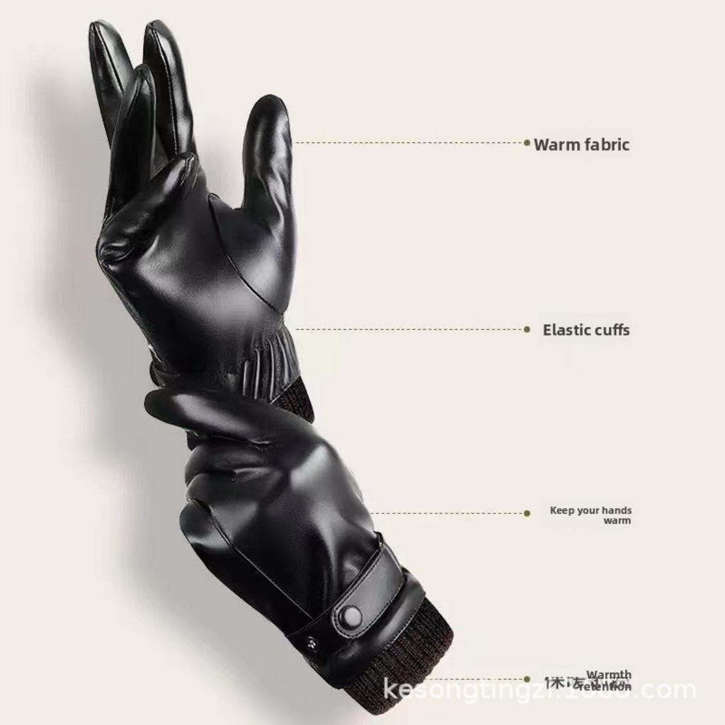 Men's and Women's Touch Screen Leather Gloves Are Warm, Waterproof, Windproof, and Thickened with Fleece for Outdoor Motorcycle Riding In Winter