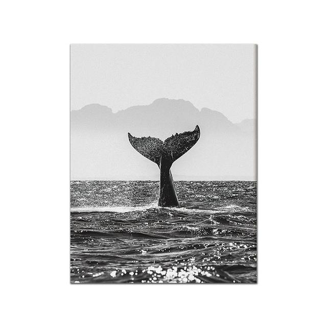 Black White Poster Sea Wave Canvas Painting Whale Wall Art Print Modern Picture For Living Room On The Wall Decor No Frame