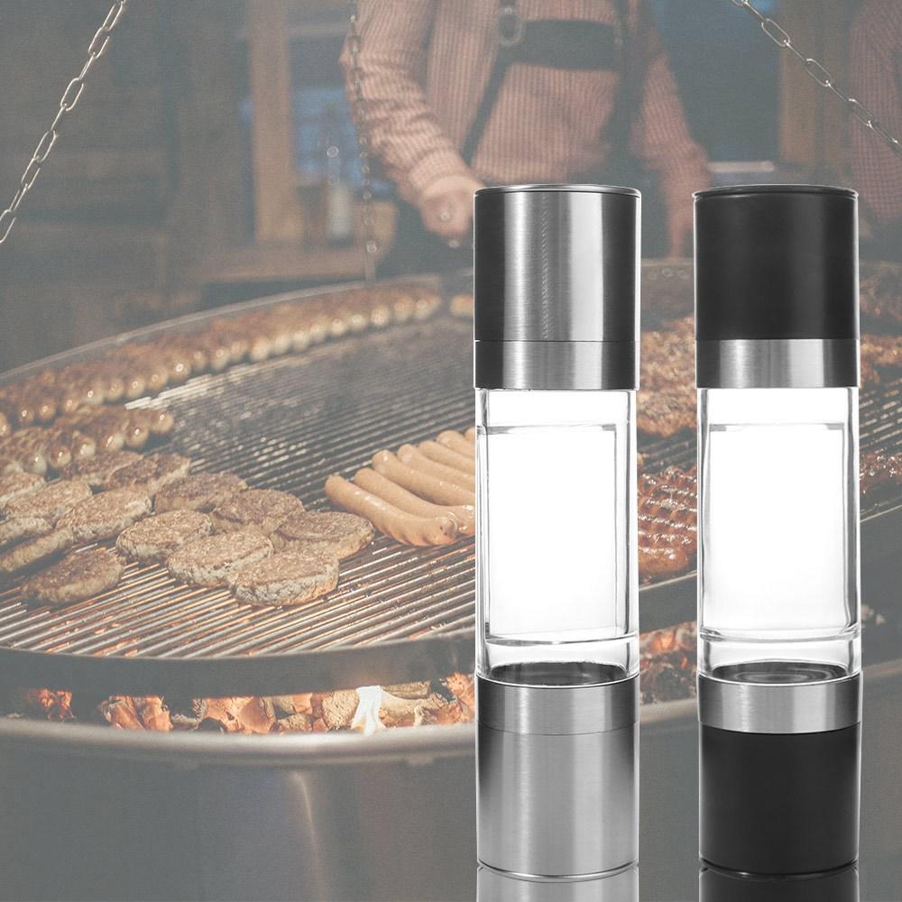 Kvarn för havssalt med dubbla huvuden, påfyllningsbara pepparkvarnar, bärbar manuell pepparkvarn, hushåll