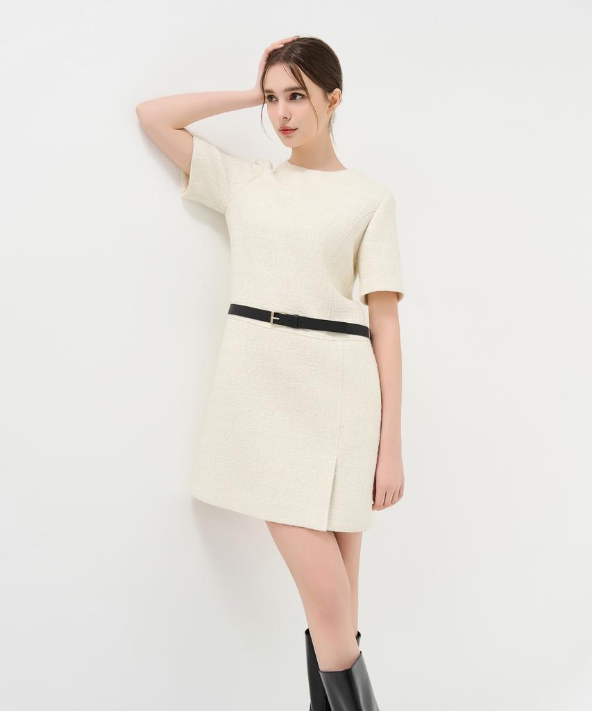 Laneonkyulleoseu Tweed Belted Mini Dress_Ivory