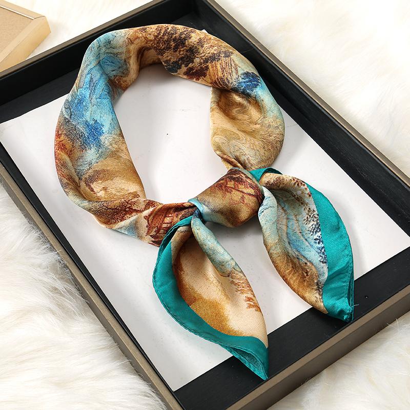 Modny Design Satynowy Jedwabny Kwadratowy Szalik Nadruk Wstążka do Włosów Szalik dla Kobiet Apaszka Bandana Nadruk Drukowany Szal Opaska na Głowę