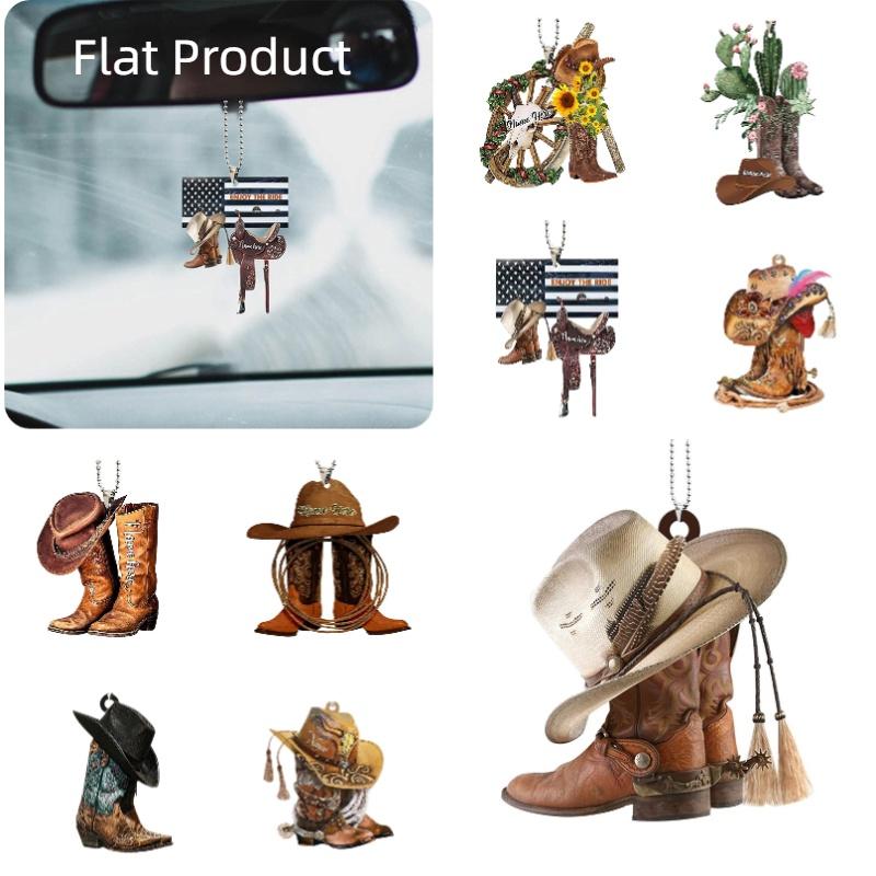 Customized Cowboy Boot And Hat Acrylic Hanging Decoration For Car Saddle Keychain Pendant Vintage Look