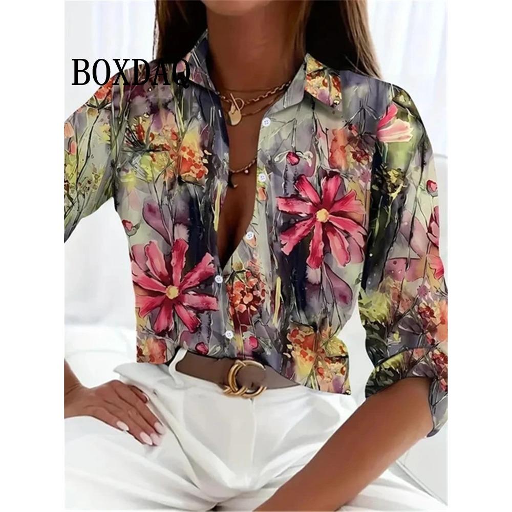 Leopard Print Pattern Lapel Button Women's Shirt 3D Printed Casual Fashion Long Sleeve Button Shirts New Spring Clothes Top