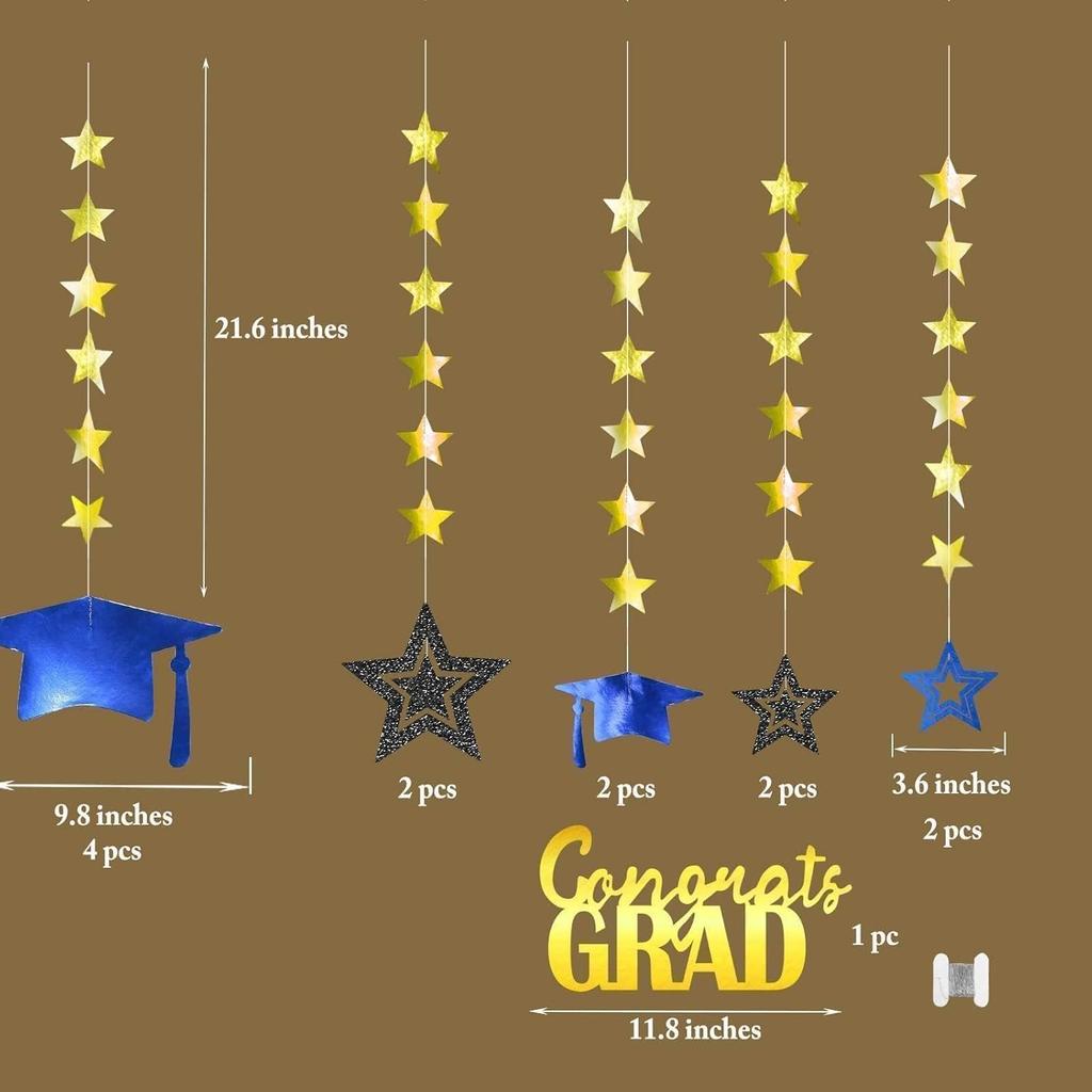 Cheerland Winter Graduation Party Decorations Blue and Gold Hanging Photo Backdrop Kit Congrats Grad Giltter 2025 Hanging Wall Banner University High