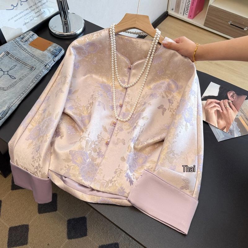 Age-Defying Slimming Jacquard Embroidery Jacket for Middle-Aged Women - Spring/Autumn Chinese Style