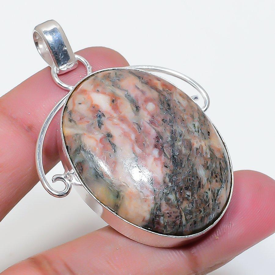 Natural Honey Dendritic Gemstone 925 Sterling Silver Jewelry Pendant 1.97" AP-16210