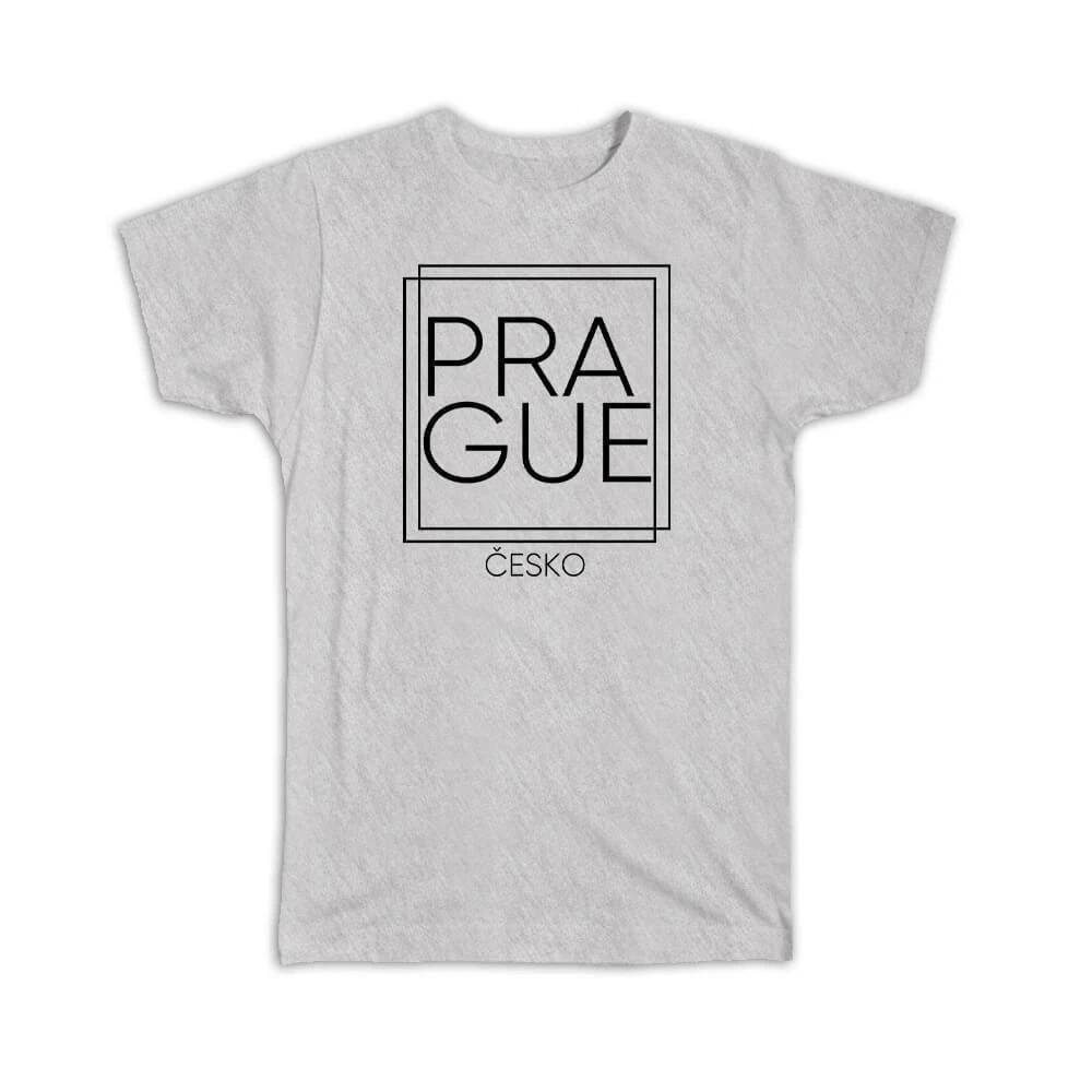 Gift T-Shirt : PRAGUE Czech Republic Square Modern Minimalist Font 4XL