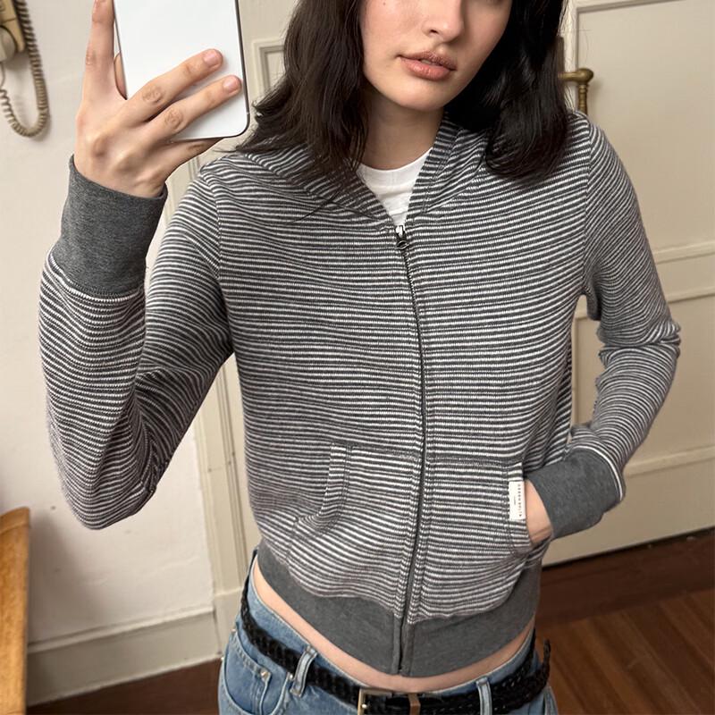GREEN BELT Copenhagen Striped Knit Hooded Cardigan