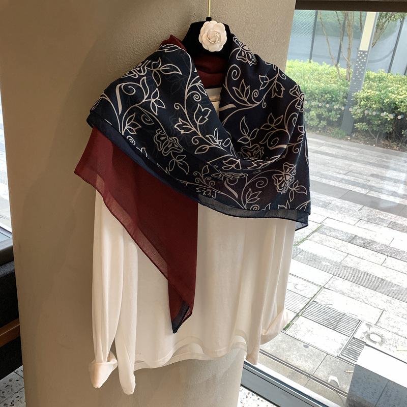 Spring Famous Style Silk Cotton Thin Headscarf French Retro Large Square Scarf Women's Spring and Autumn Versatile Design Scarf Large Shawl