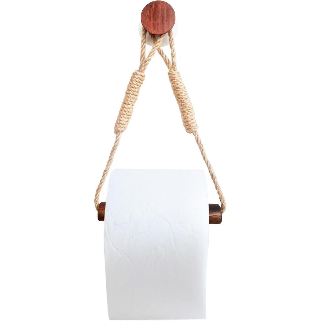 Boho Paper Towel Holder Unique Wood Towel Rack Hanging Toilet Paper Holder Suitable for Kitchen, Bathroom Accessories, Self Adhesive or Drill
