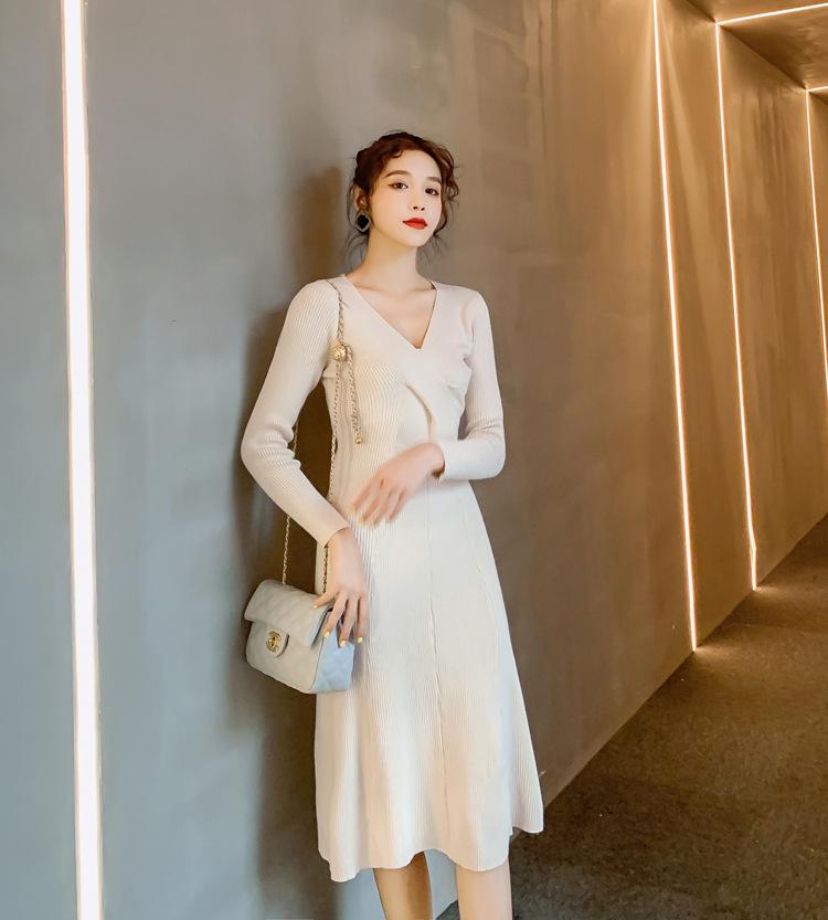 Solid Color Maternity Sweater Dress - Knit Core-Spun Yarn for Autumn/Winter