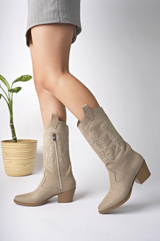 Women Modern Stylish Fashion Boots Boots Faux Leather Suede Tan Suede Embroidered New Season Cowboy Boots
