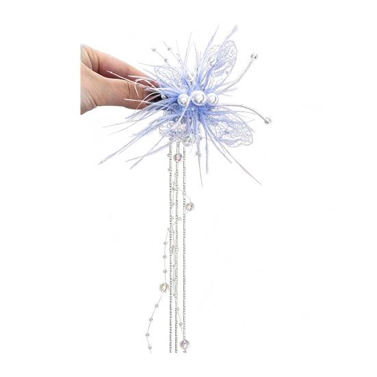 

Women Hairpin Imitation Pearl Feather Butterfly Decor Hair Clip with Beads Tassel Sweet Hair Accessories синий