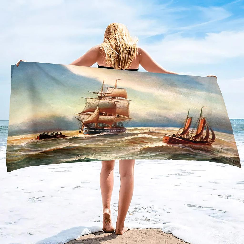 Beach Towels Sailboat Printing Highly Absorbent Large Pool Towels,Super Soft and Quick Drying Super Absorbent Perfect for Gifts