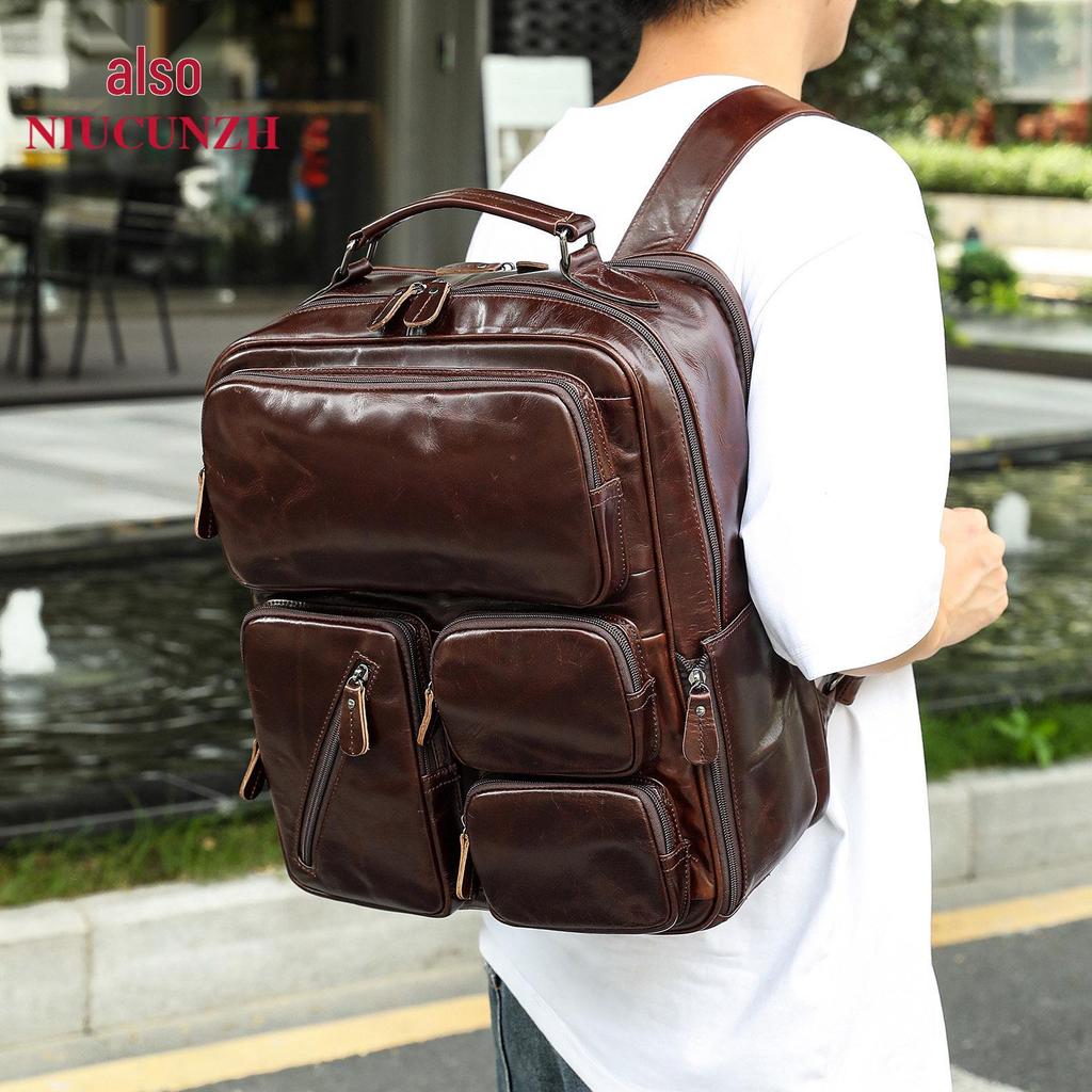 Herrenrucksack aus echtem Leder: Leichte, geräumige, Business Casual Computertasche