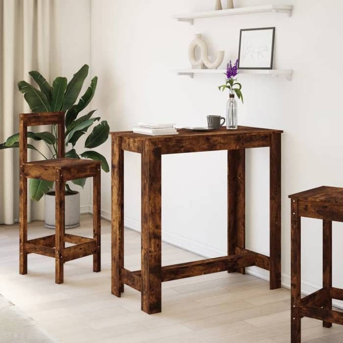 VidaXL Table de bar chêne fumé 102x50x103,5 cm bois d'ingénierie, table de pub, table haute, table de tabouret de bar, table 854413