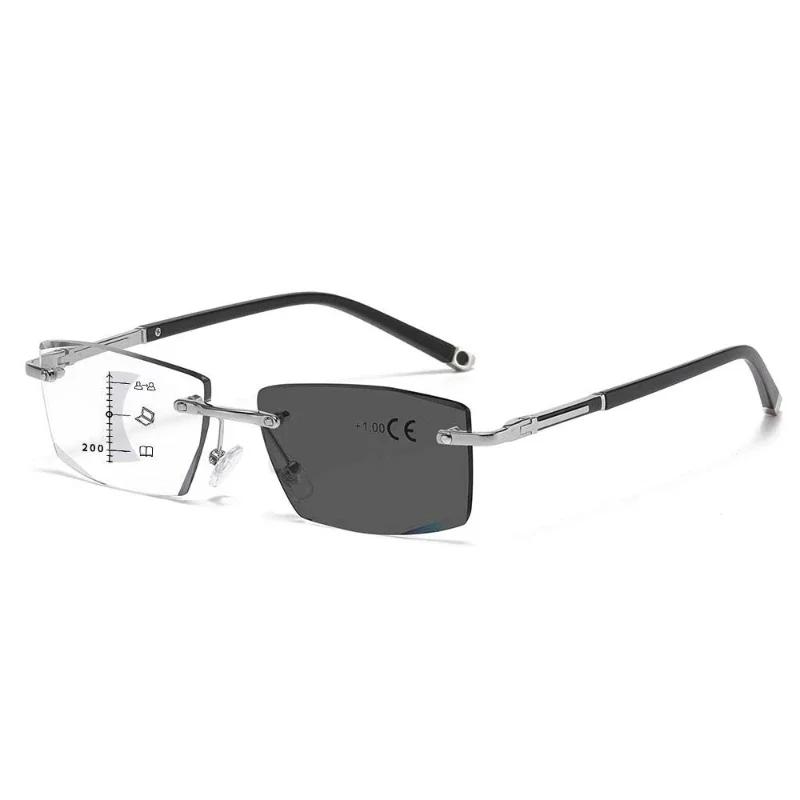 Trendige randlose multifokale photochrome Lesebrille Business Herrenbrille Unisex Mode Retro Damen Anti-Blaulicht Alterssichtigkeit