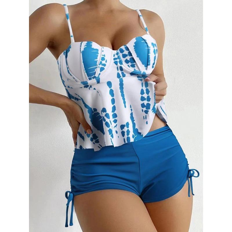 Tie Dye Peplum Tankini Two Pieces Swimsuit Women 2025 Push Up Short Swimwear Female Bathers Bathing Swimming Swim Suit Beachwear