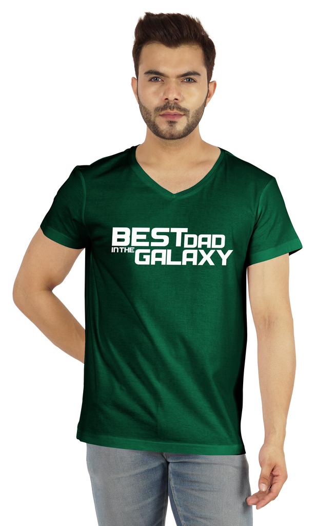 Inkmeso V-Neck Tee Shirt For Men Graphic Print   Best Dad In The Galaxy   Tshirt For Father's Day Gift Jersey
