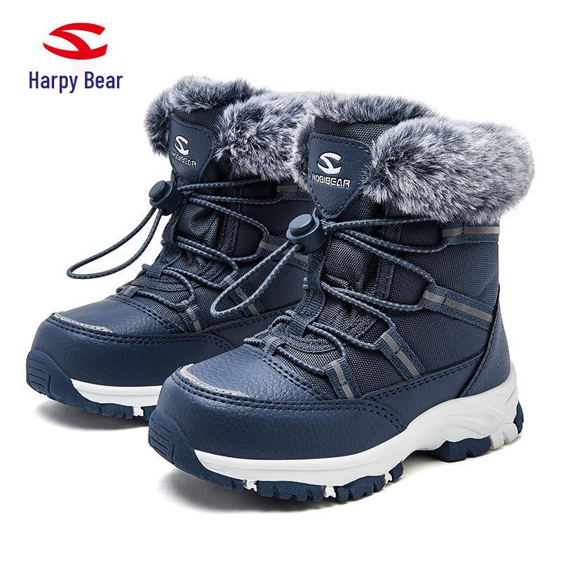 Happy Bear Kids' Winter Snow Boots - Warm, Mid-Calf, Velvet-Lined Cotton Boots for Boys and Girls