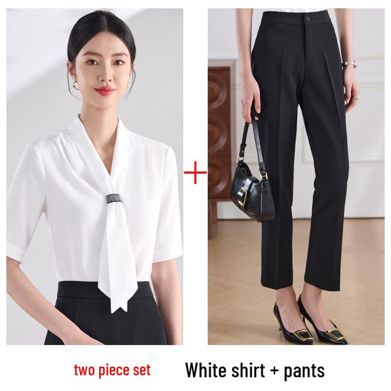 Women's Summer V-Neck Short Sleeve Professional Blouse