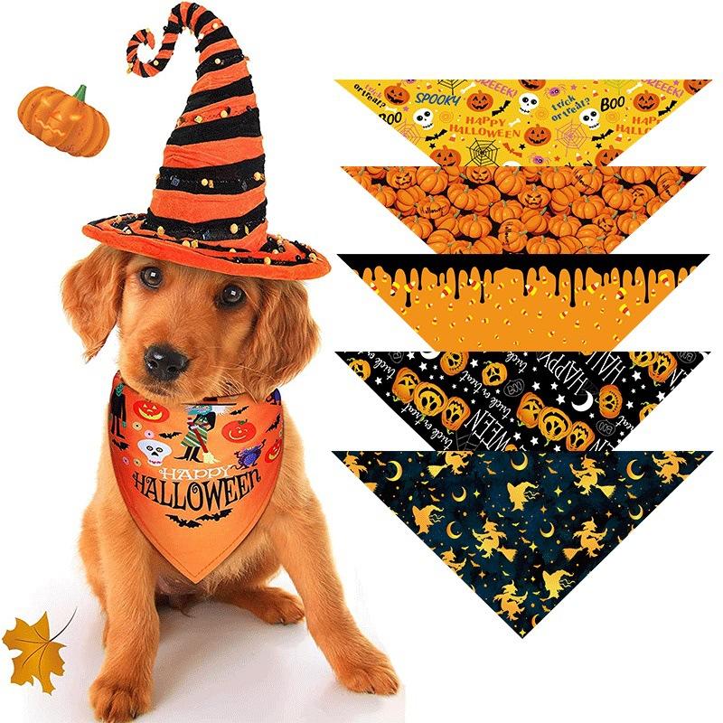 Halloween cute pet bandana, customizable with your own design, HALLOWEEN pattern triangle bandana Default
