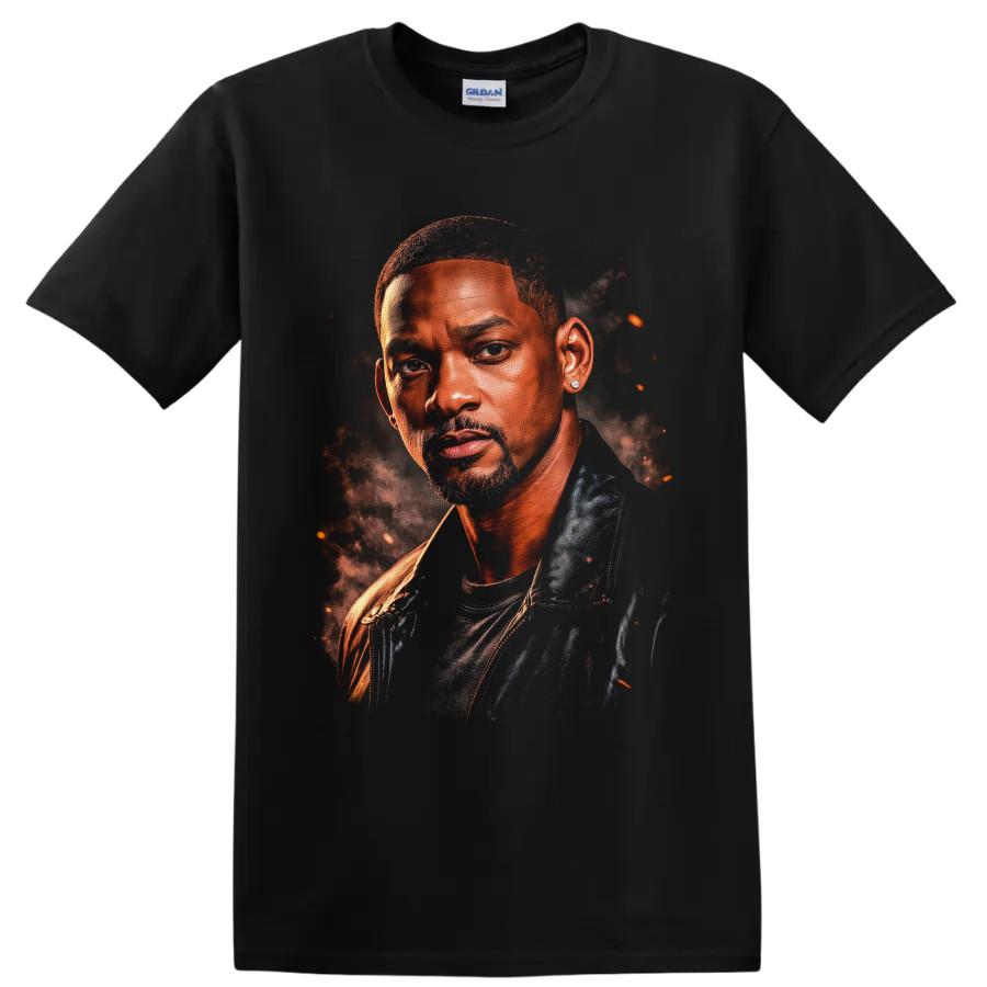 Will Smith Portrait T Shirt w/ Fiery Smoke Cinematic Art Graphic Tee Gift Idea