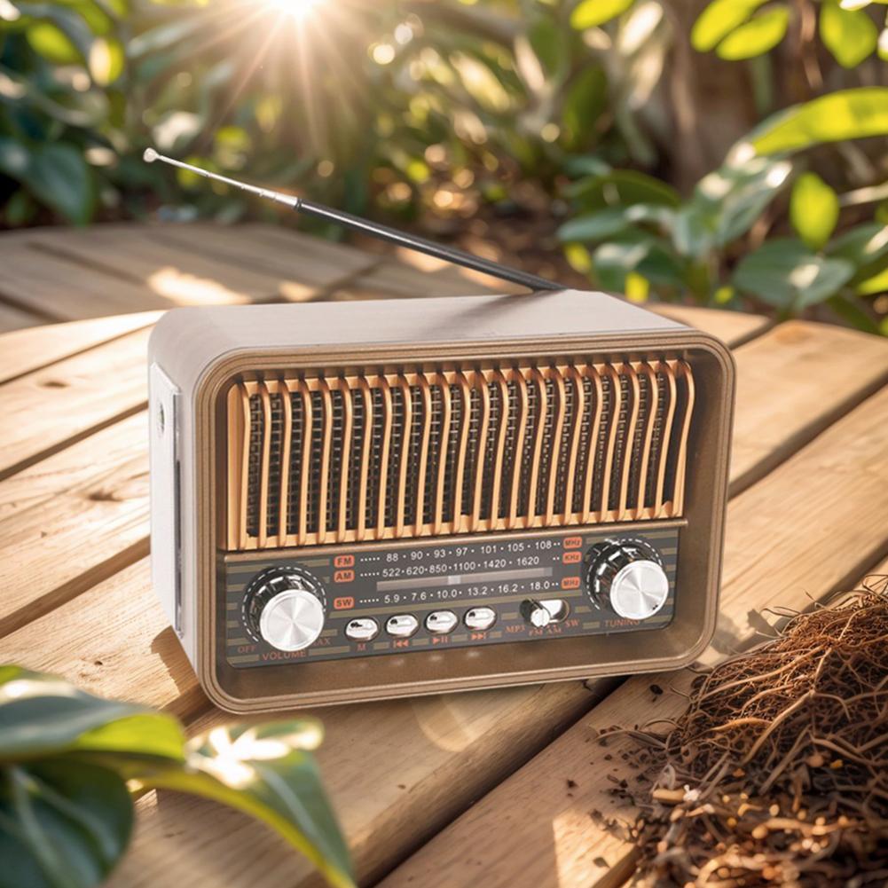 Portable FM AM SW Radio with BT Speaker LED Flashlight Vintage Radio Support TF Card for Home Office