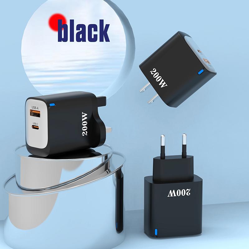200W Usb Type-C Phone Charger With Indicator Light Usb-C Fast Charging Power Adapter For Iphone For Samsung Huawei Xiaomi