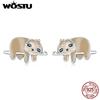WOSTU 2021 925 Sterling Silver Animals Cute Brown Sloth Stud Earrings For Women Fashion Party Jewelry CQE1280
