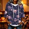 Women's Halloween Print Casual Loose Fit Hooded Top with and Three-Quarter Sleeves
