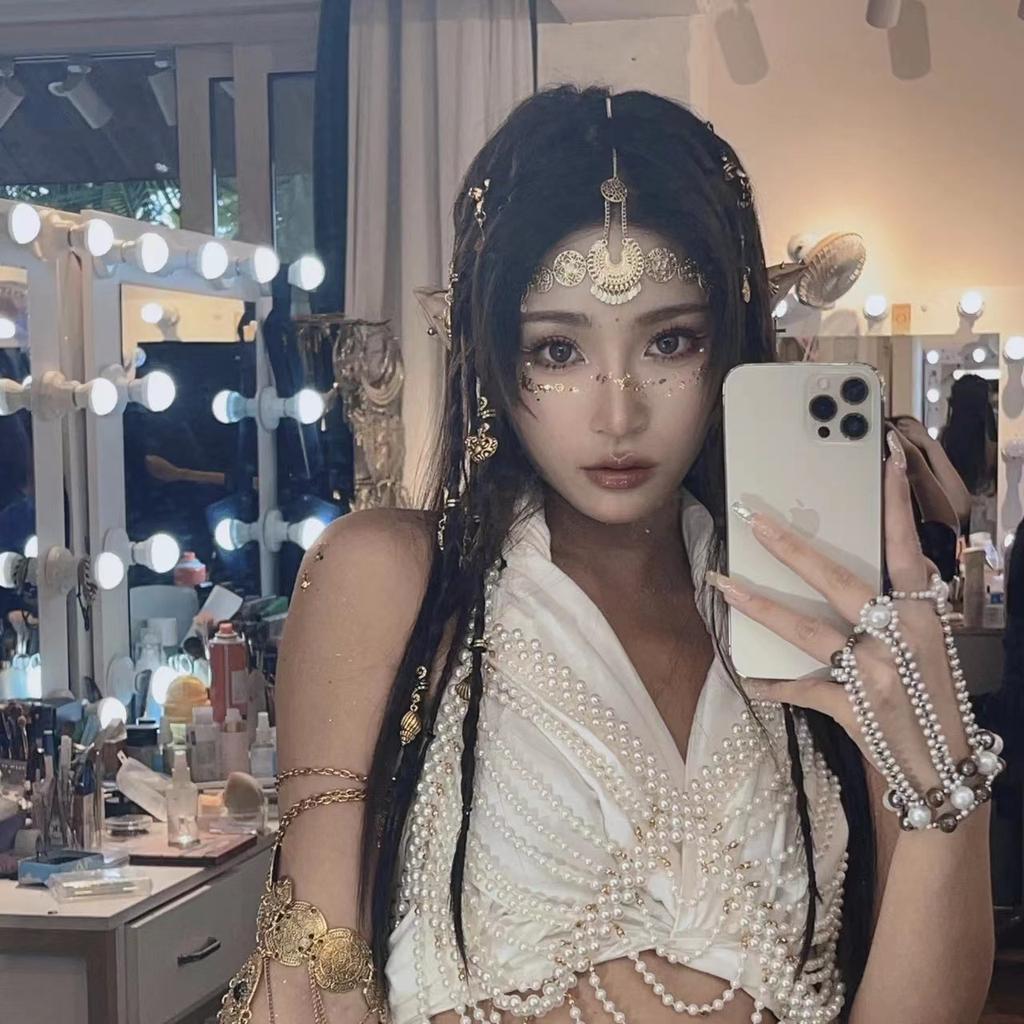 Golden‑Tassel Eyebrow‑Pendant Forehead Chain, Ancient‑Exotic‑Style Super‑Fairy Forehead Ornament, Retro Ethnic‑Tone Decorative Headdress