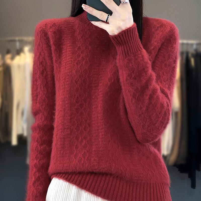 

Turtleneck Thickened Wool Sweater for Women In Autumn and Winter New Diamond-shaped Twisted Flower Cashmere Base Shirt Loose and Versatile Sweater XXL