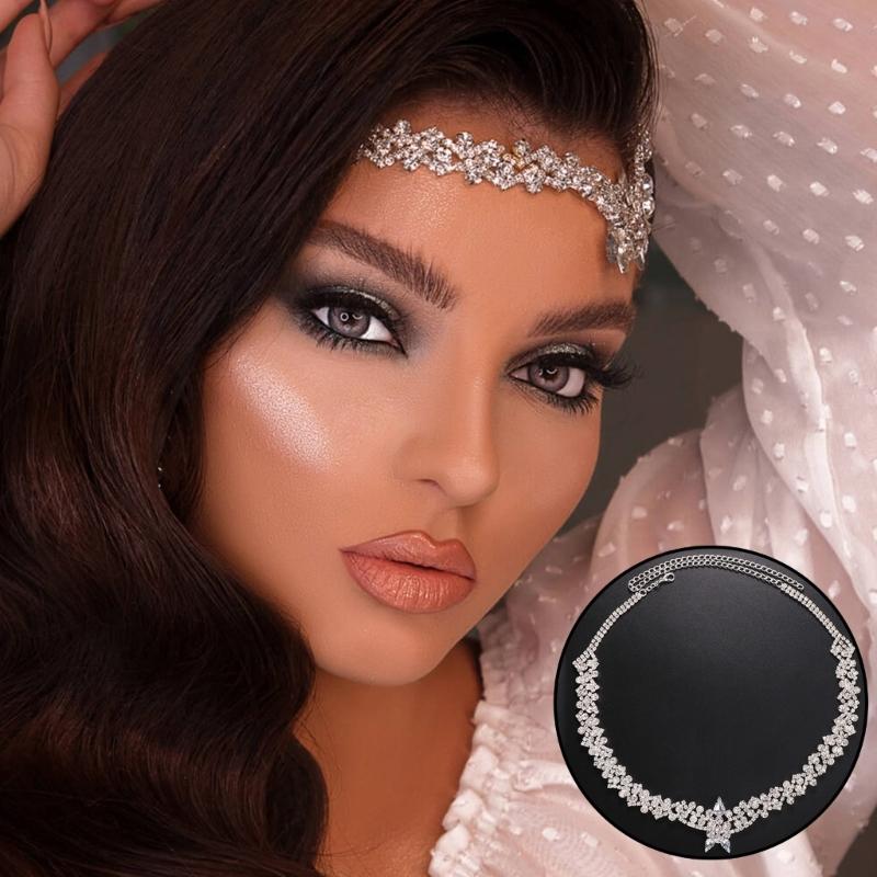 Stirnkette Schmuck Braut Haarkette Strass Kopfkette Braut Stirnband Kette Frauen Hochzeit Kristall Kopfschmuck