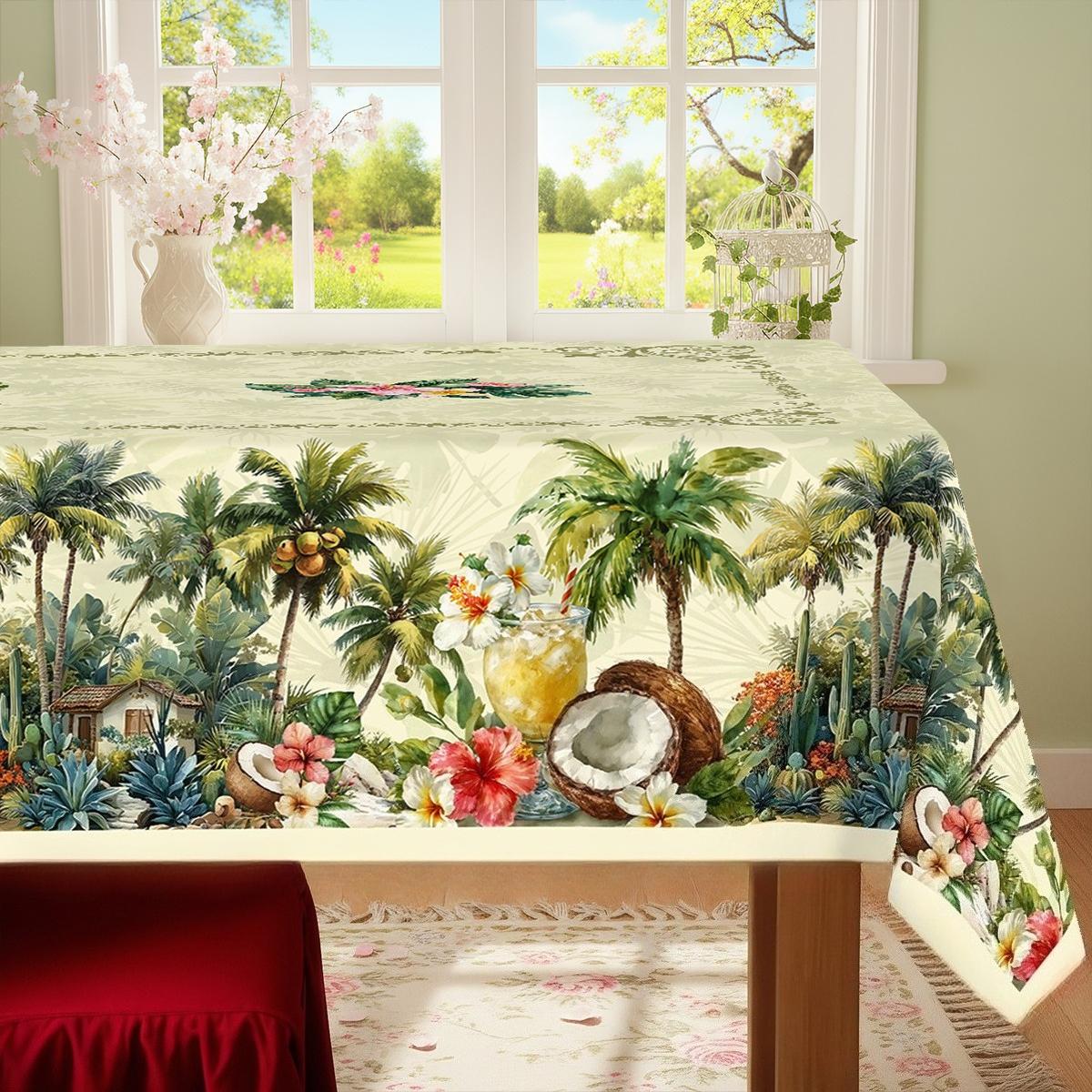 Zomer Tropisch Blad Bloemenprint Tafelkleed voor Tafeldecoratie Hawaïaanse Palmbladeren Kokospalm Planten Tafelkleed Feestdecoratie 140x180cm