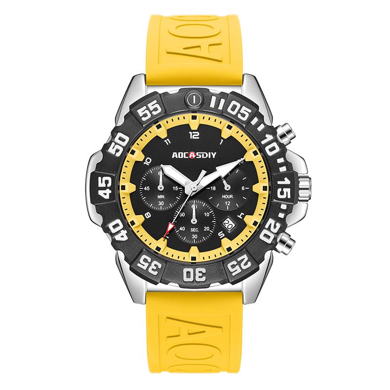 New Sport Men's Watch Silicone Strap Multi-Functional Date Waterproof Military Quartz Wristwatches Gifts Relogio Masculino