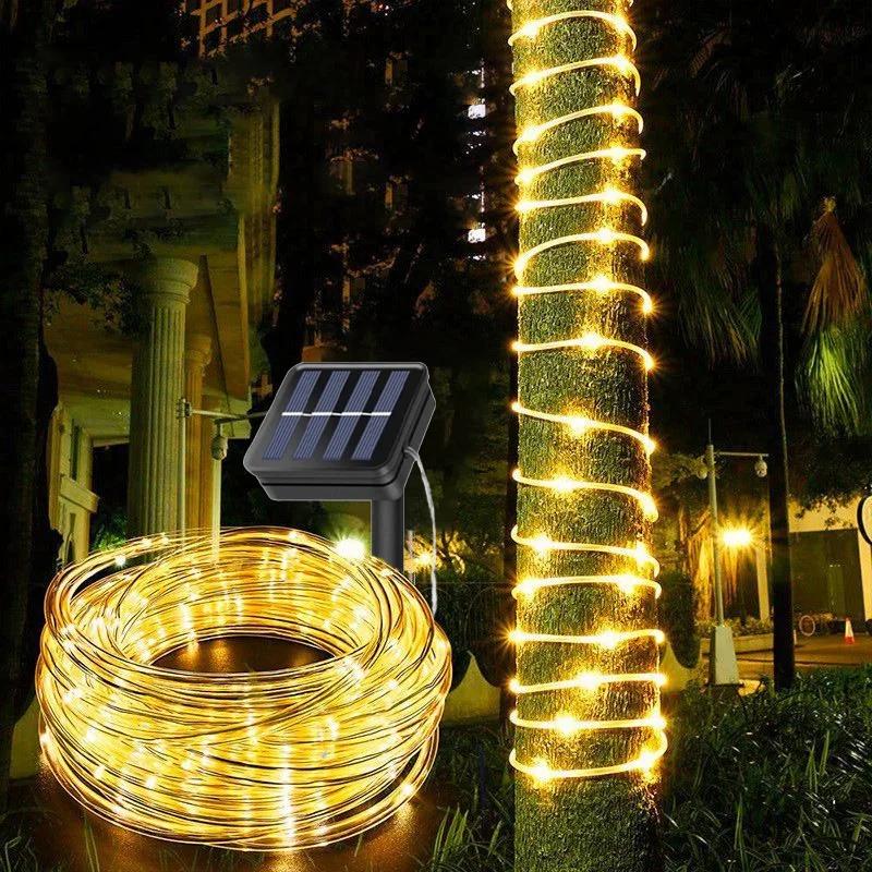 50/100/200 LEDs External Solar Lamp Fairy Tube Rope Light String Solar Garland for Wedding Party Holiday Garden Yard Decoration