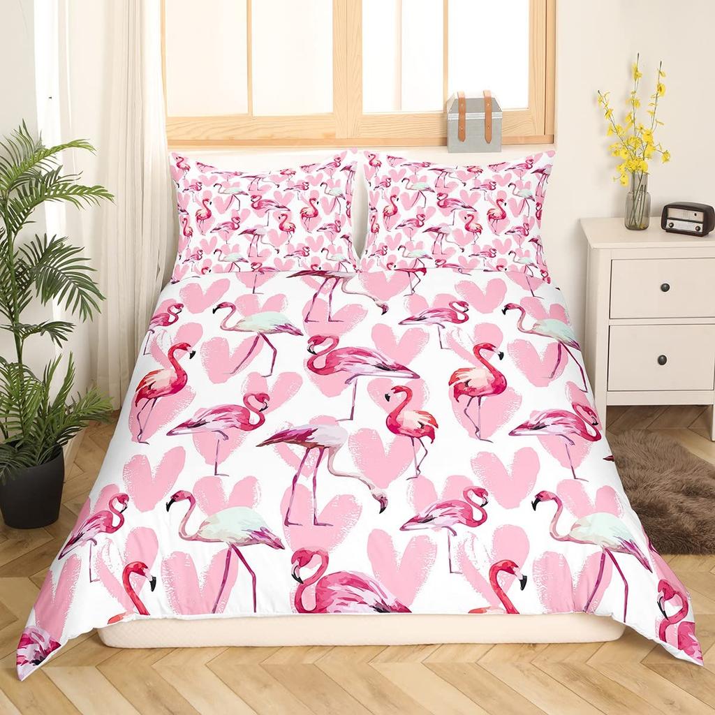 Flamingo Duvet Cover Set Tropical Animal Flamingo Pattern Bedding Set for Kids Boys Girls Soft Microfiber King Comforter Cover