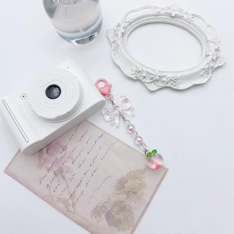 Bowknot Heart Pendant Cellphone Strap Phone Chain Detachable Beaded Phone Lanyard Handmade Keychains for Wallet Bag