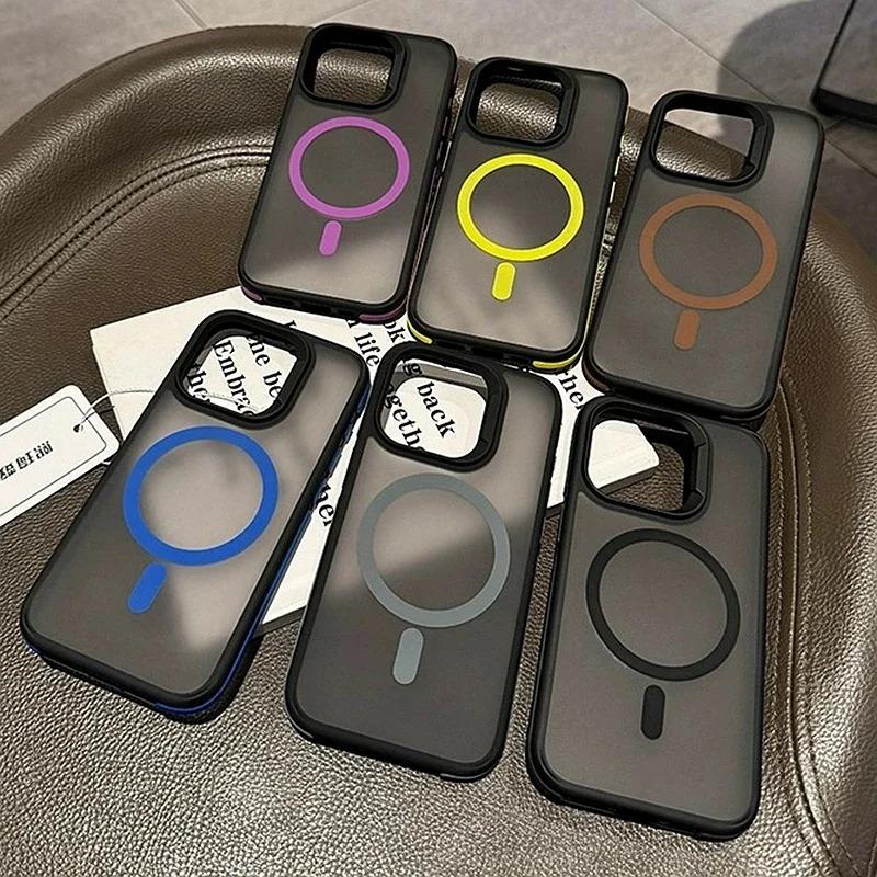Luxury Matte Armor Phone Case For iPhone 16 15 14 11 12 13 Pro Max Plus for Magsafe Magnetic Bumper Back Cases Cover Funda Coque