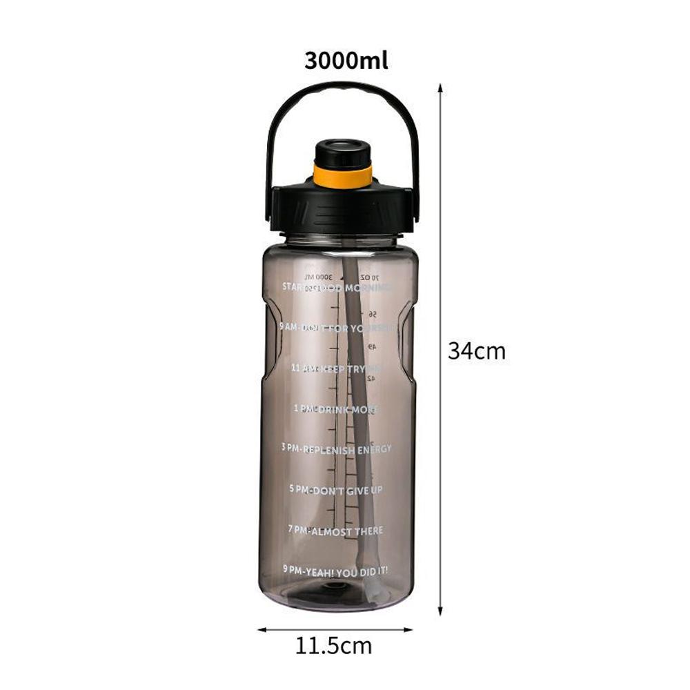 101Oz/50Oz Drinking Bottle with Time Marker 2 In 1 Straw and Lid BPA Free Heat Resistant Gym Water Bottle with Carrying Strap