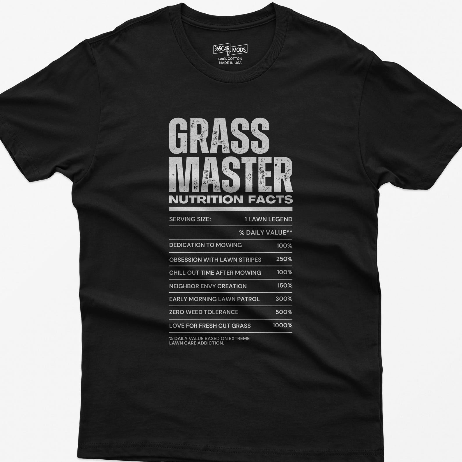 Grass Master Nutrition Facts Tee: Funny Lawn Care Shirt S