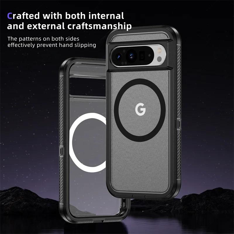 Rugged Armor Shockproof Magsafe Phone Case for Google Pixel 8A 8 Pro 9 Pro Magnetic Wireless Charging Hard Back Cover