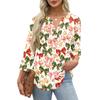 Women's Christmas Print Neck Three Quarter Sleeve T-Shirt Casual Holiday Top