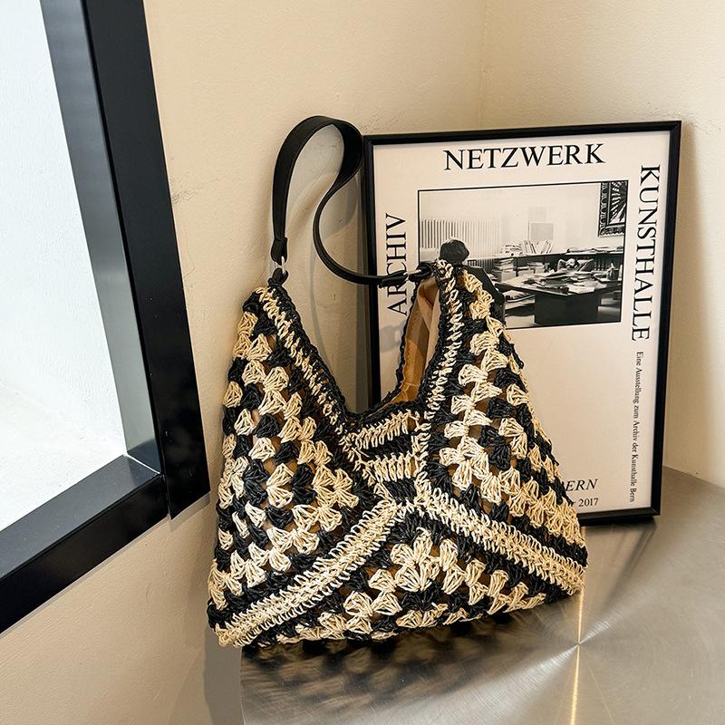 Large capacity woven bag women's new 2025 summer fashion shoulder straw bag versatile tote bag