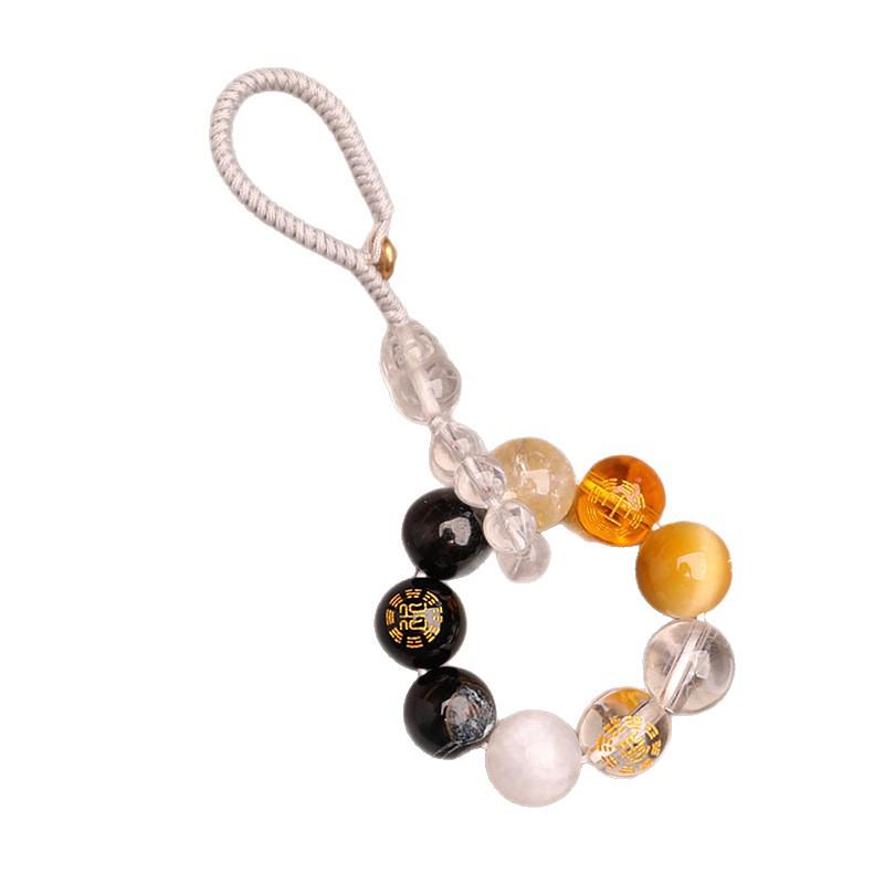 Zhenqiao Five Elements Pixiu Keychain: Wood, Fire, Earth, Metal, Water Crystal Pendant.