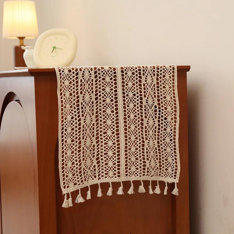 Farmhouse Table Runner with Tassels,Rustic Crochet Lace Home Decor for Kitchen,Wedding,Shower,Wedding,Bohemian Style Table