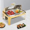 9L Gold Roll Top Chafing Dish W/ Viewing Window, 2x4.5L Stainless Steel Food Pans, Catering Buffet Warmer for Parties, Banquets